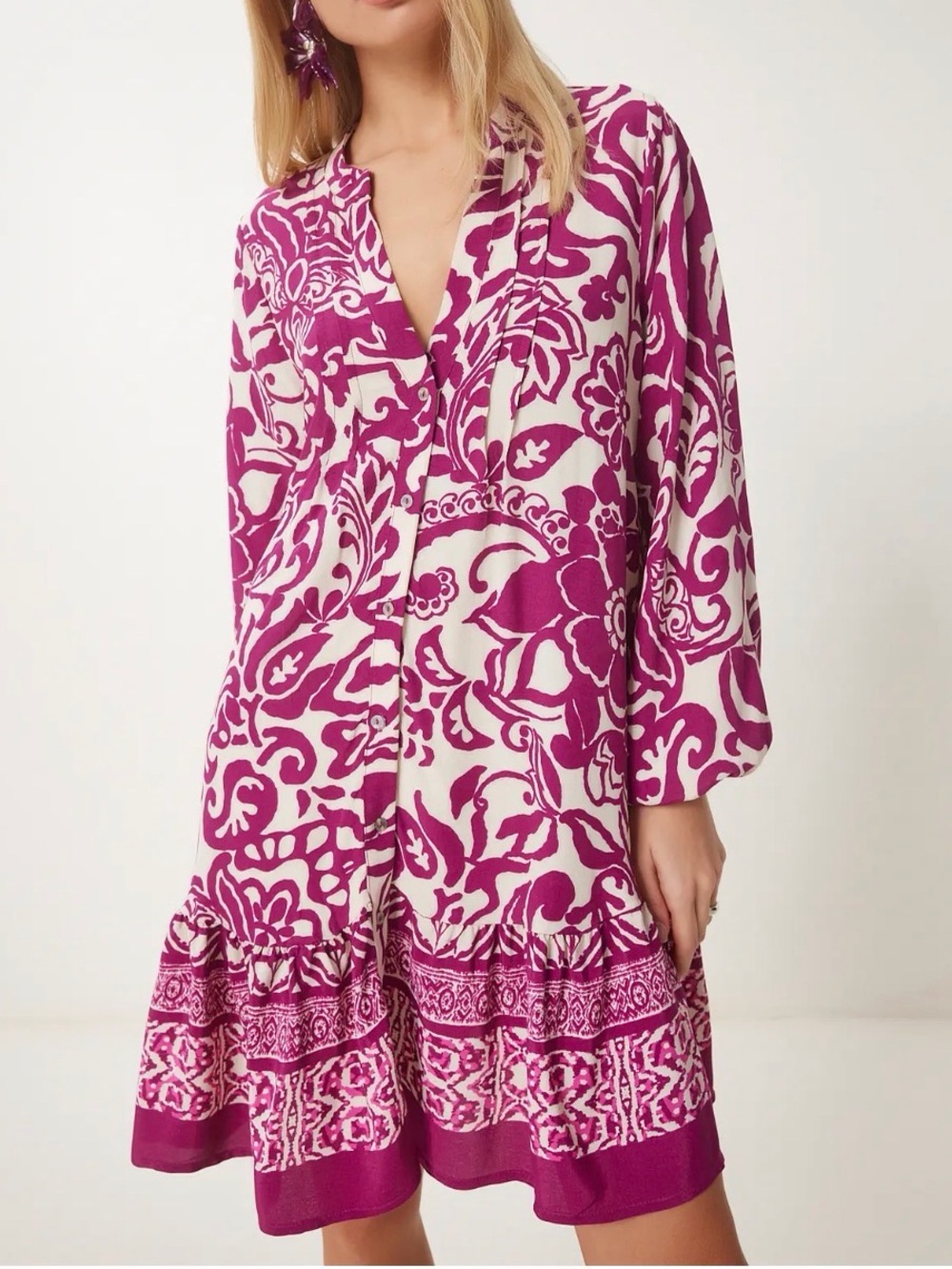 Zara Boho Baroque Floral & Paisley Flounced Babydoll Mini Dress EUC Sz M